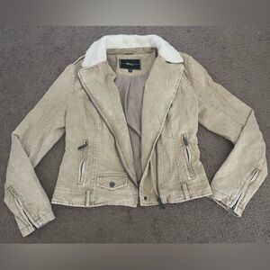 BNCI Ribbed Corduroy Faux Fur Lined Zip-Up Moto Jacket